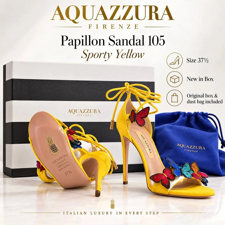 Aquazzura Papillon Sandal 105 Sporty Yellow EU 37.5 - New