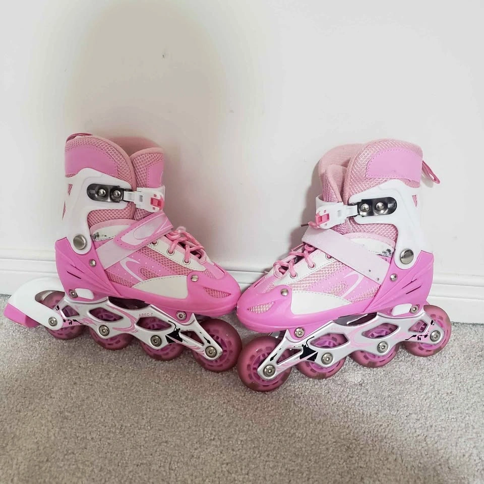 Pink and White Inline Skates for Kids, Size Small 9C-12C