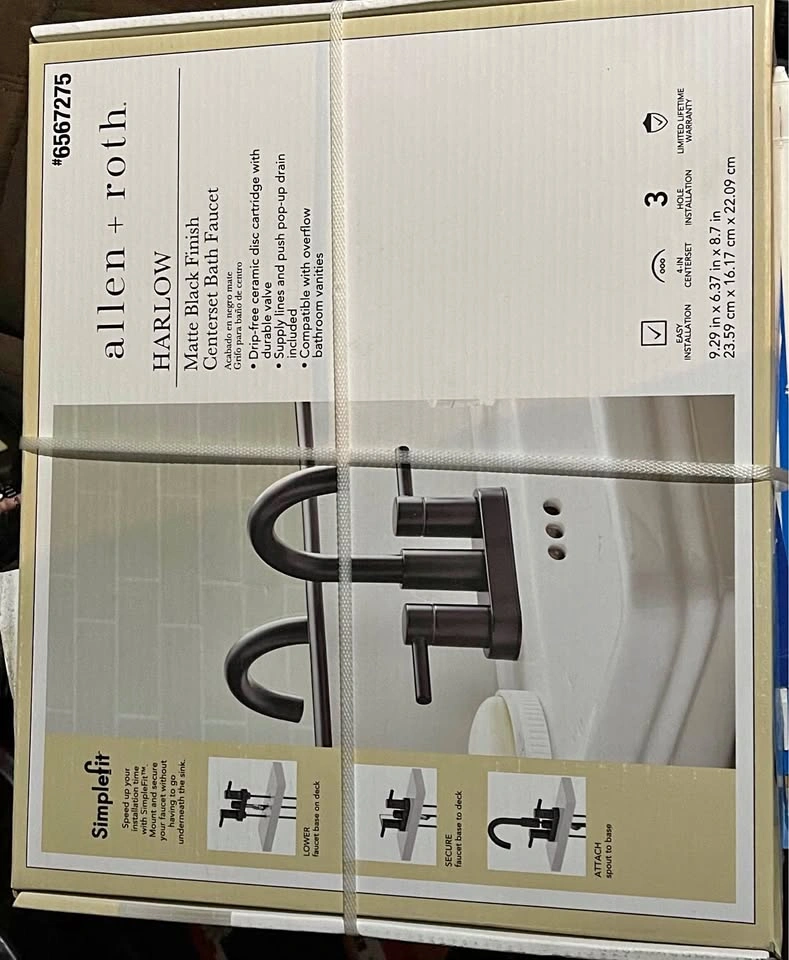 NEW allen + roth Harlow Matte Black 4-in Bathroom Faucet
