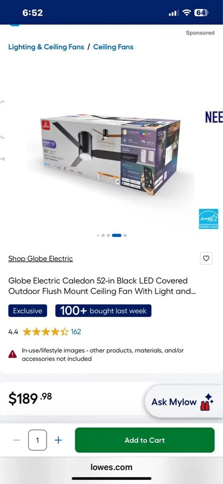 NEW Globe Electric Caledon 52-in Black LED Ceiling Fan