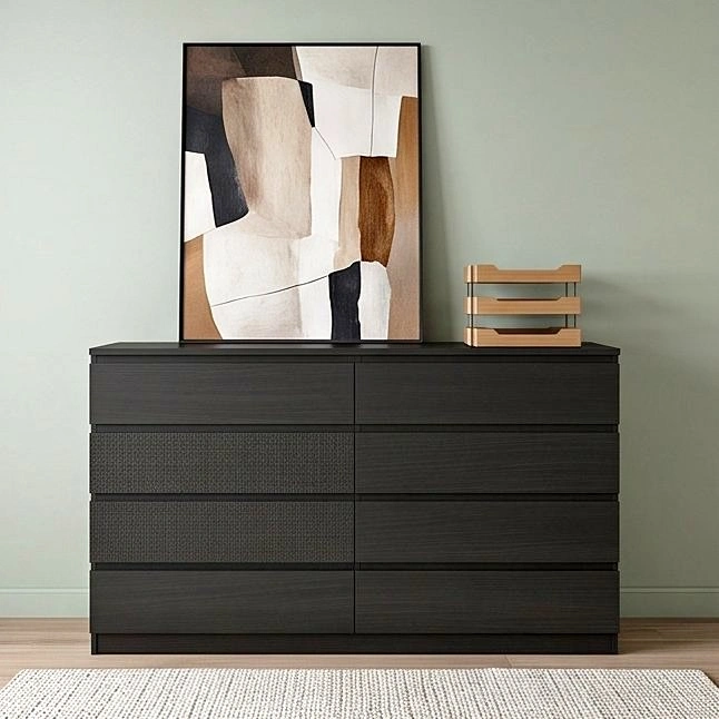 Modern Black Double Dresser – 6 & 8 Drawer Storage Chest