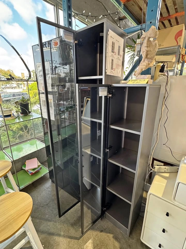 Glass Door Display Cabinet – Modern Bookshelf & Storage