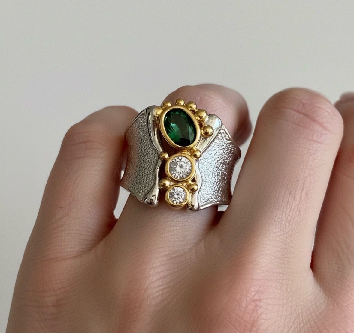 Silver and green gem ring sz 7-New - photo 5