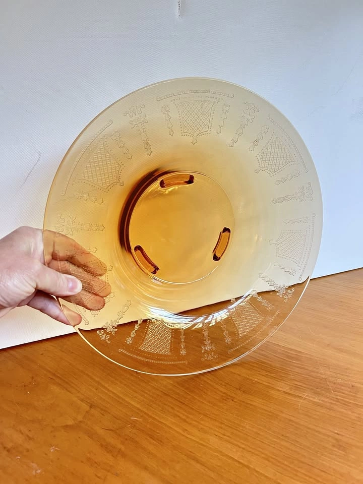 Amber depression glass - 3 toed large bowl