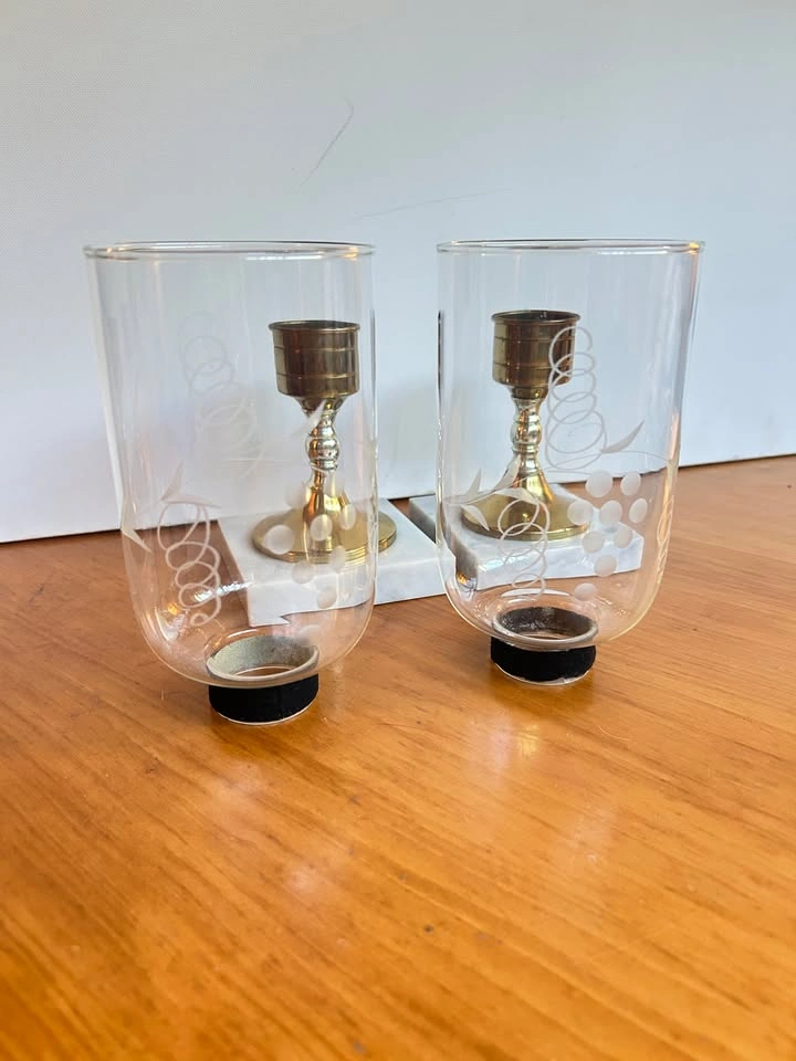 Vintage brass and marble hurricane candle holders - photo 4