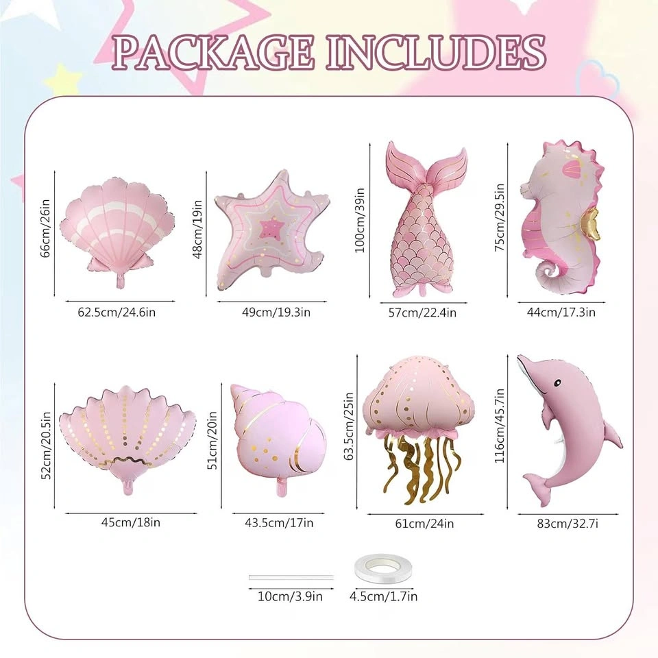 8Pcs Under The Sea Foil Balloons Mermaid Jellyfish Dolphin 🏈 - photo 2