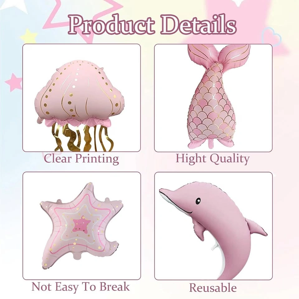 8Pcs Under The Sea Foil Balloons Mermaid Jellyfish Dolphin 🏈 - photo 3