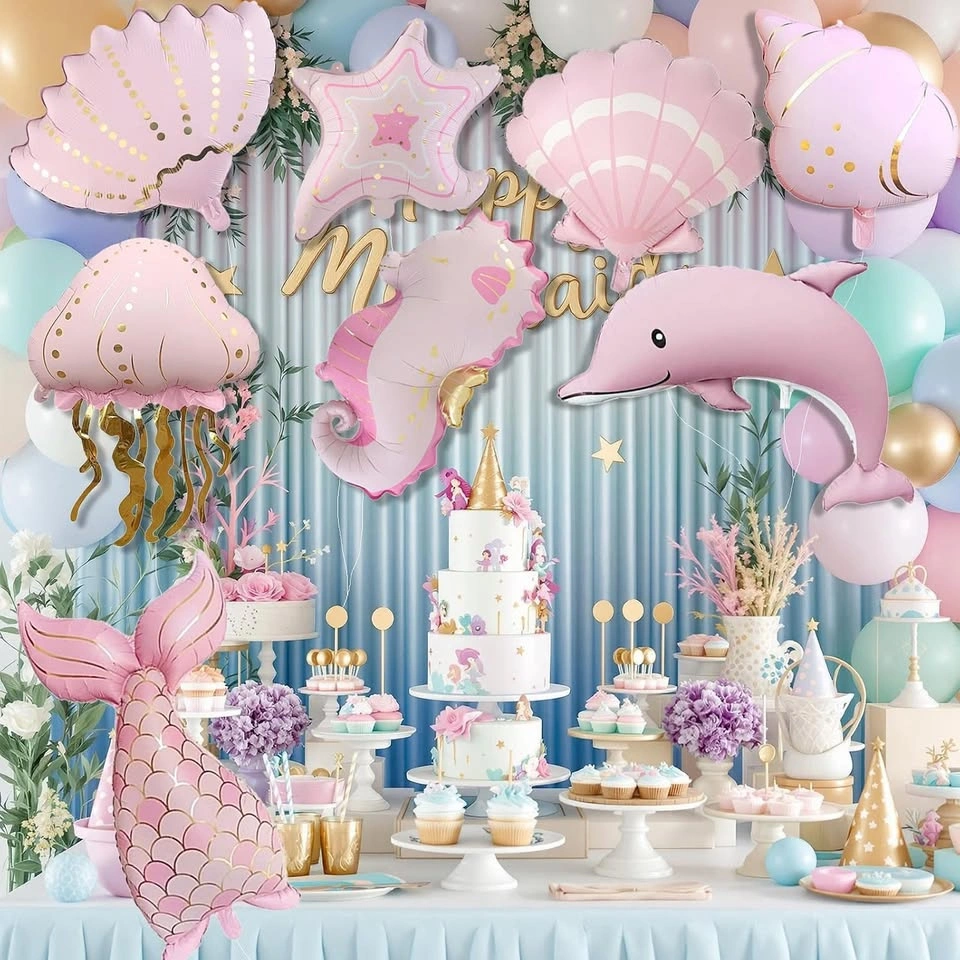 8Pcs Under The Sea Foil Balloons Mermaid Jellyfish Dolphin 🏈 - photo 4