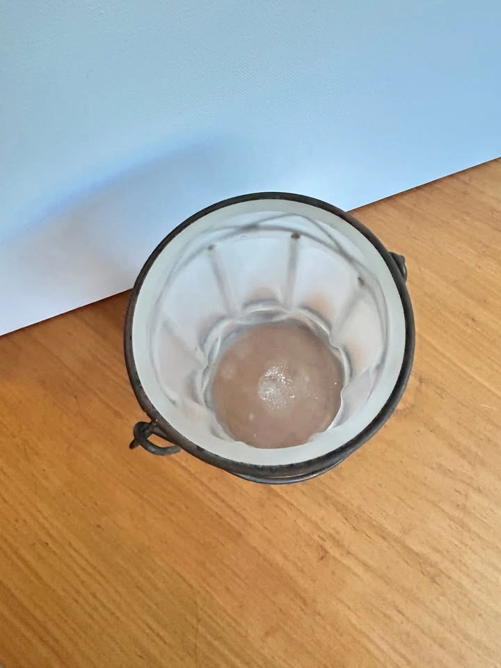 Vintage caged blown glass pendant light / candle holder - photo 3