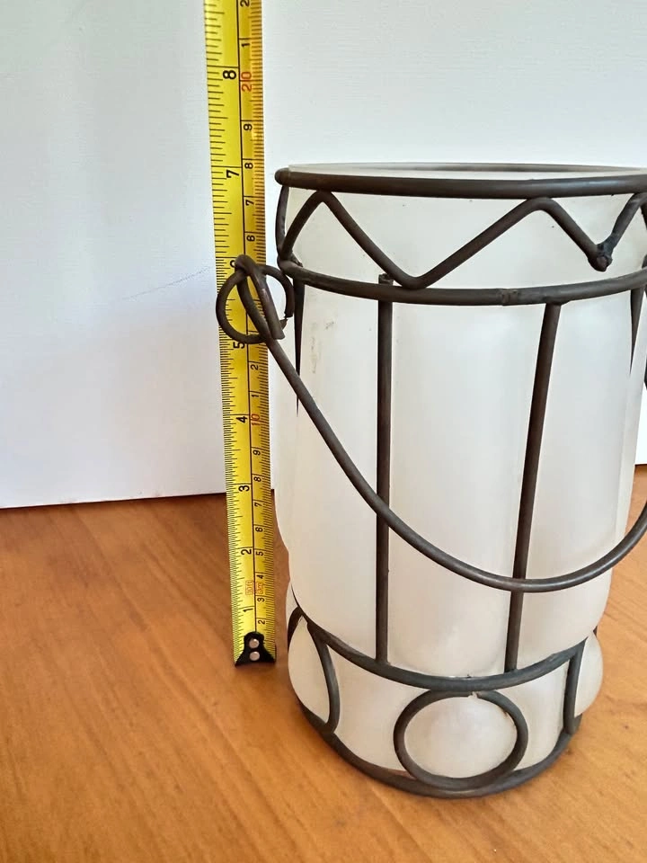 Vintage caged blown glass pendant light / candle holder - photo 5