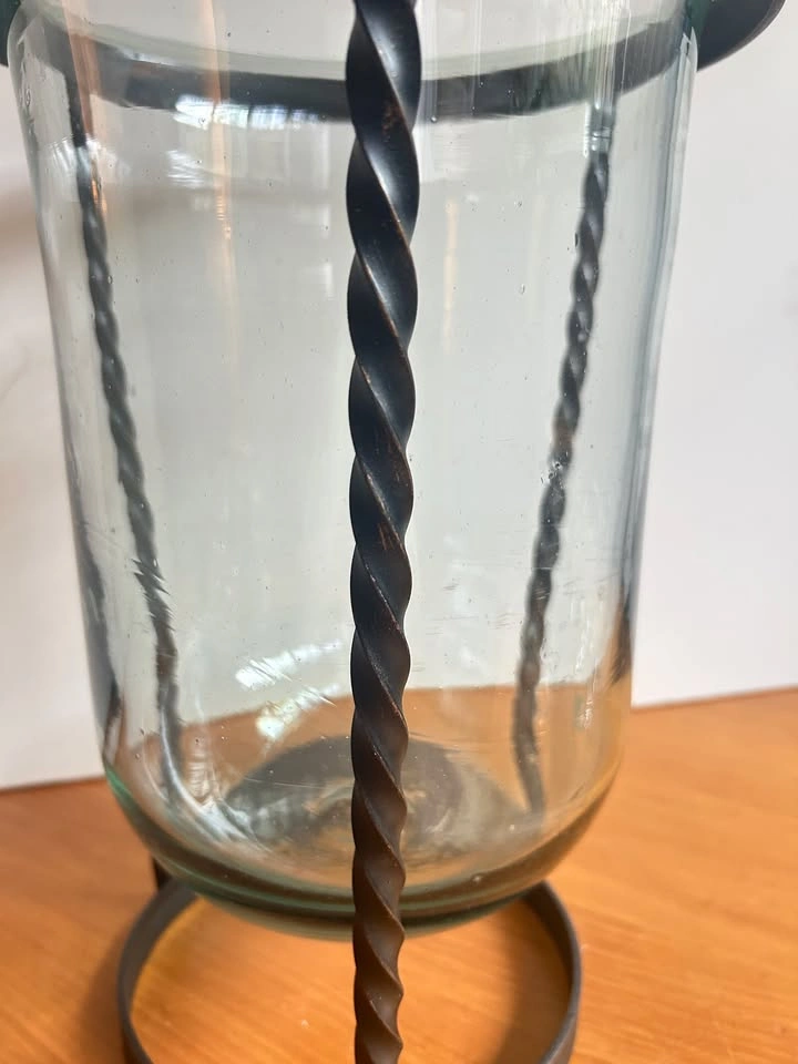 Tall hurricane glass vase with iron stand - photo 3