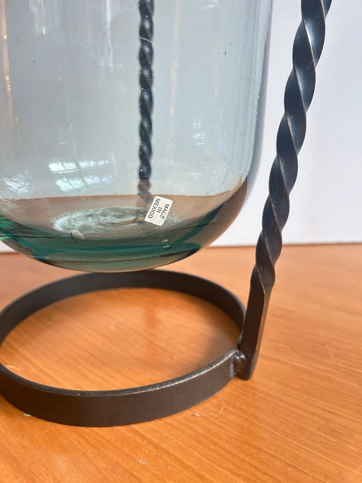 Tall hurricane glass vase with iron stand - photo 5
