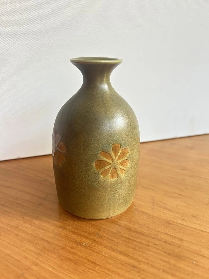Vintage Otagiri olive green ceramic bud vase