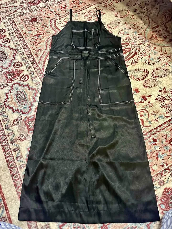 Urban Outfitters Black Satin Midi Dress thumbnail
