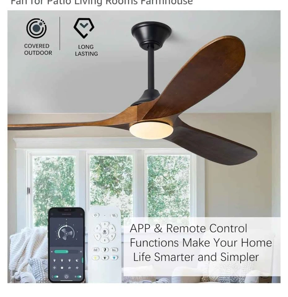 60 Inch Solid Wood Ceiling Fan with Light and Remote - photo 4