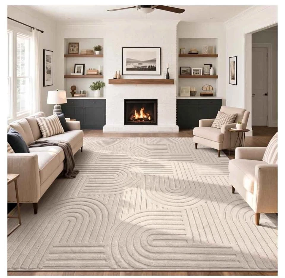 Brand new 8x10 Soft Fluffy Area Rug - Beige Geometric Arch Patte