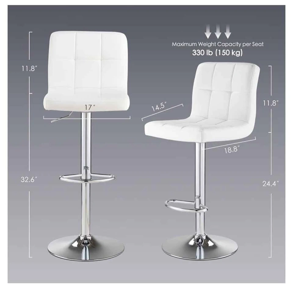 White Synthetic Leather Adjustable Swivel Bar Stools - Set of 2 - photo 2