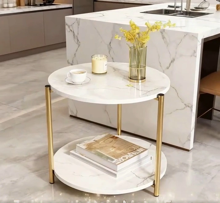 Side Coffee Table - 2 Tier Marble Shelf with Steel Frame - photo 2