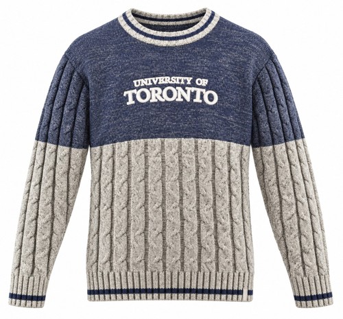 Bruzer University of Toronto Sweater Mens L Grey Blue Cable Knit