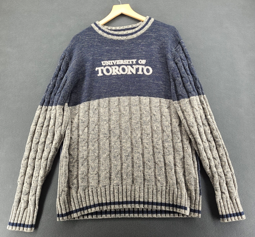 Bruzer University of Toronto Sweater Mens L Grey Blue Cable Knit - photo 2