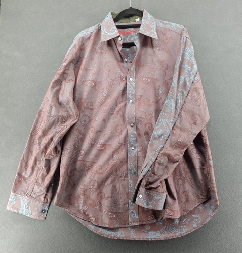 Robert Graham Shirt Mens XL Brown Turquoise Jacquard Paisley
