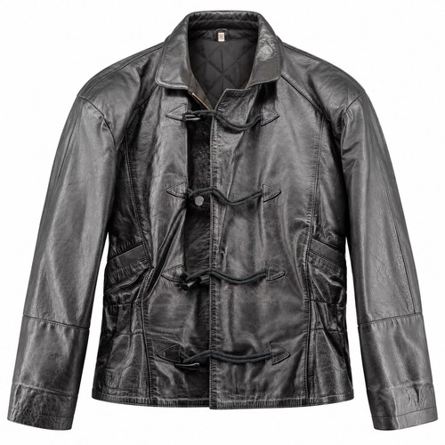 VTG Y2K Black Leather Jacket M Quilted Matrix Toggle Coat
