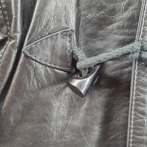 VTG Y2K Black Leather Jacket M Quilted Matrix Toggle Coat - photo 4
