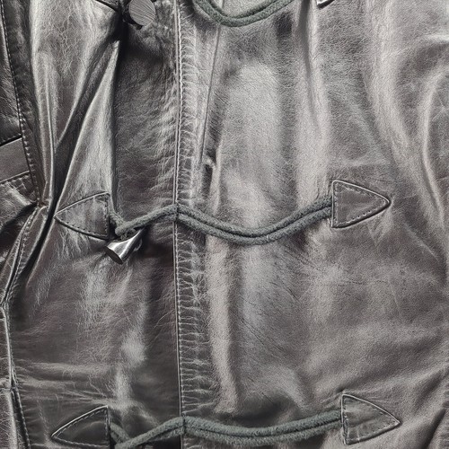 VTG Y2K Black Leather Jacket M Quilted Matrix Toggle Coat - photo 5
