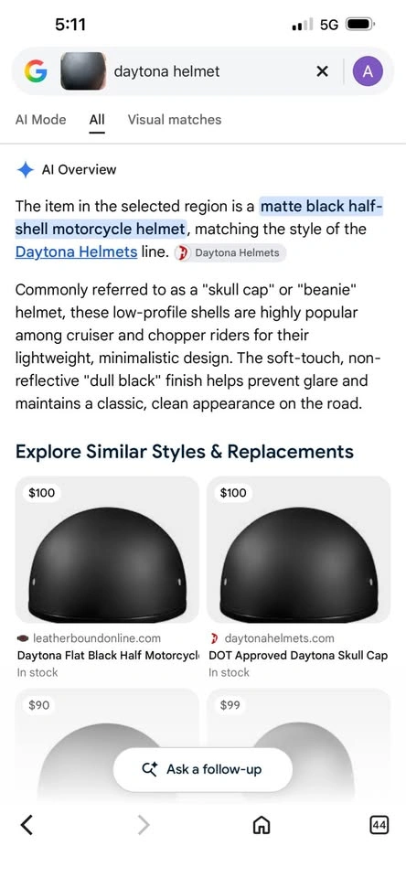 Daytona Skull Cap Half Shell Motorcycle Helmet - Size M - photo 5