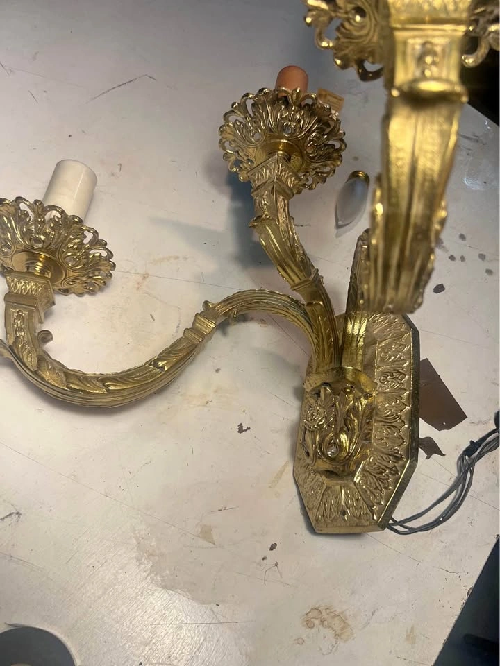 Vintage French 3-way light ball wall brass sconces