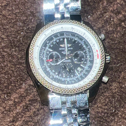 Breitling Bentley Mens Quartz Chronograph Date Black Dial SS Bra