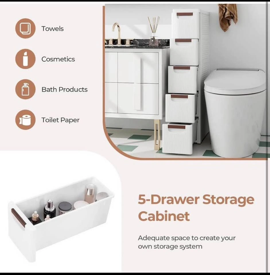 White 5-Drawer Plastic Storage Cabinet Organizer Tower - photo 3