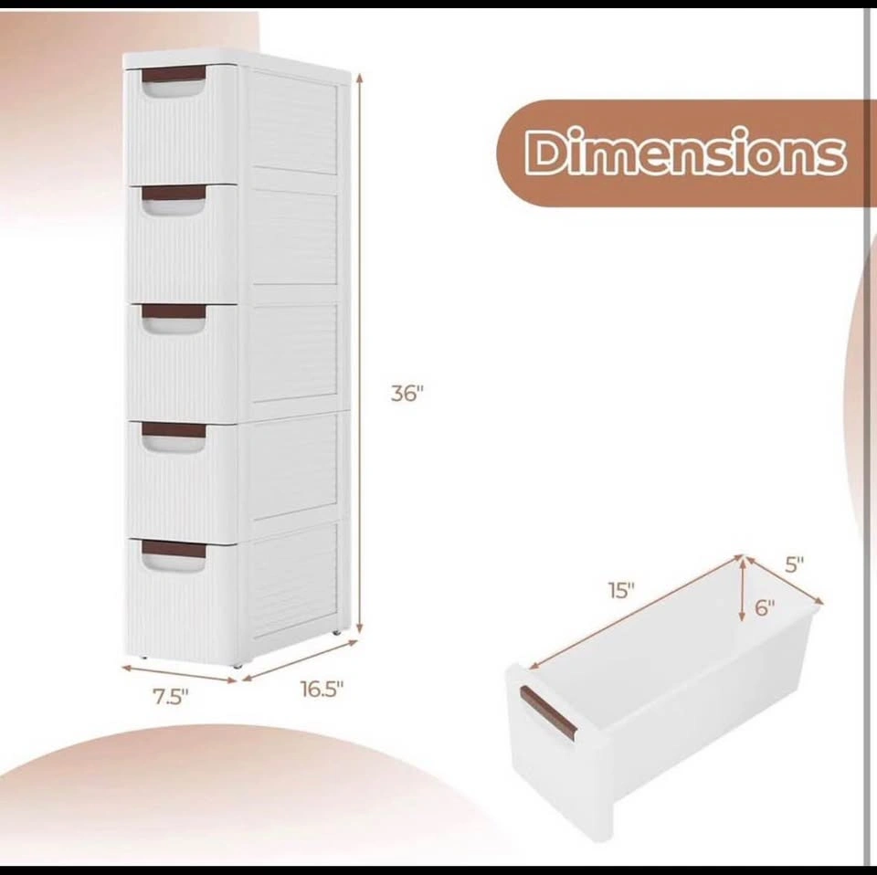 White 5-Drawer Plastic Storage Cabinet Organizer Tower - photo 4
