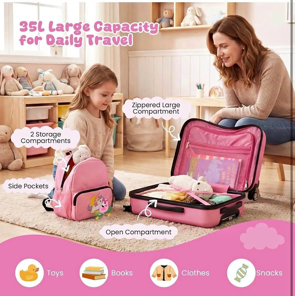 2-Piece Kids Unicorn Ride-On Suitcase and Backpack Set