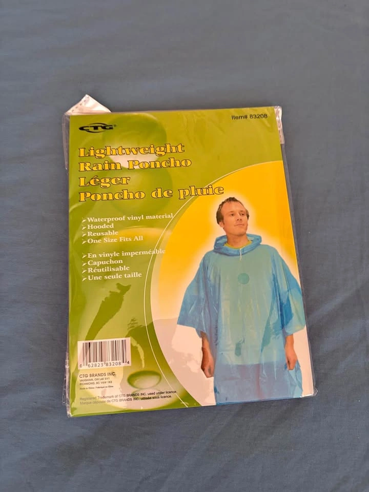 Lightweight Reusable Rain Poncho - One Size - $2