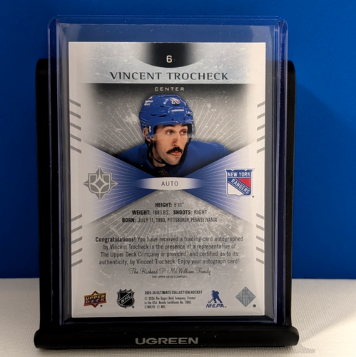 Vincent Trocheck 2025-26 Ultimate Collection Auto #6 NY Rangers - photo 2