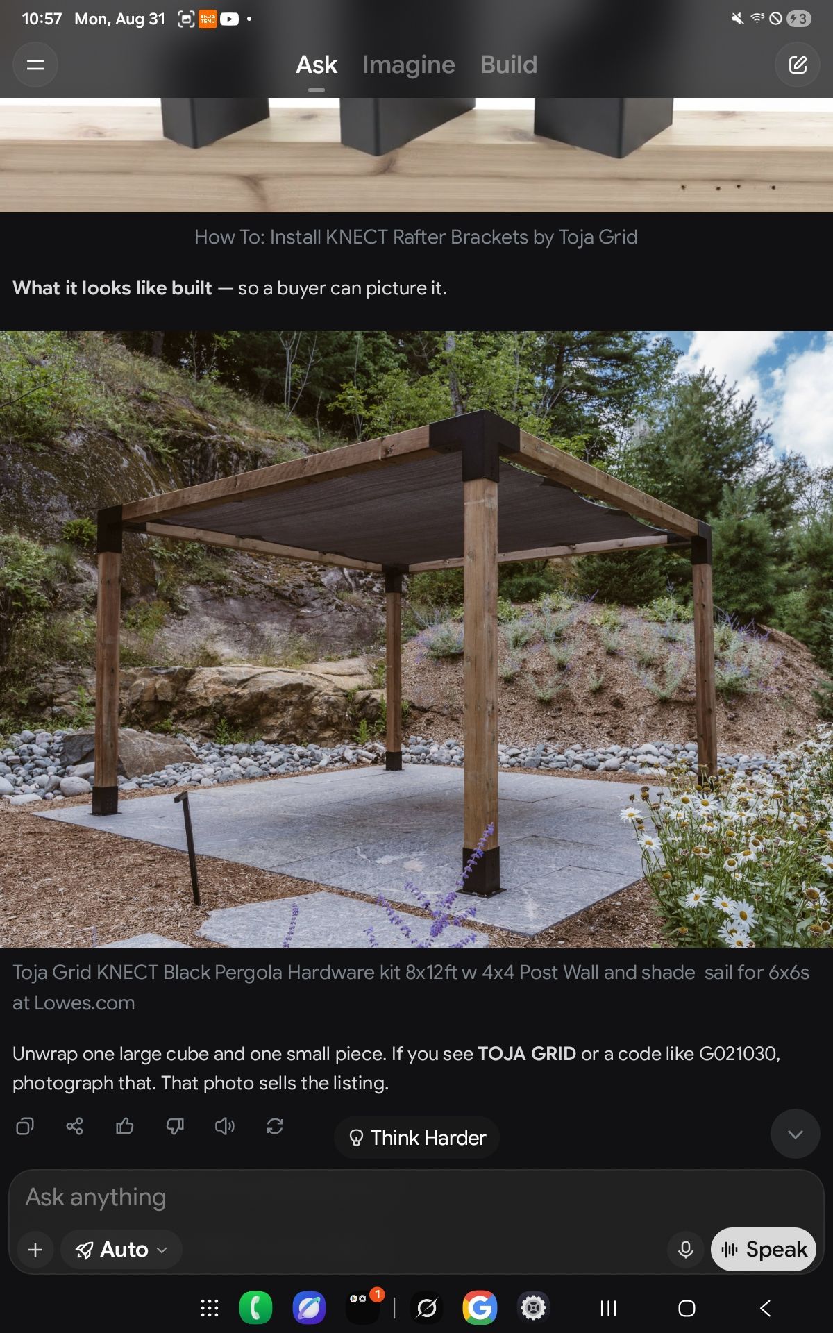Toja Grid KNECT Black Pergola Hardware Kit