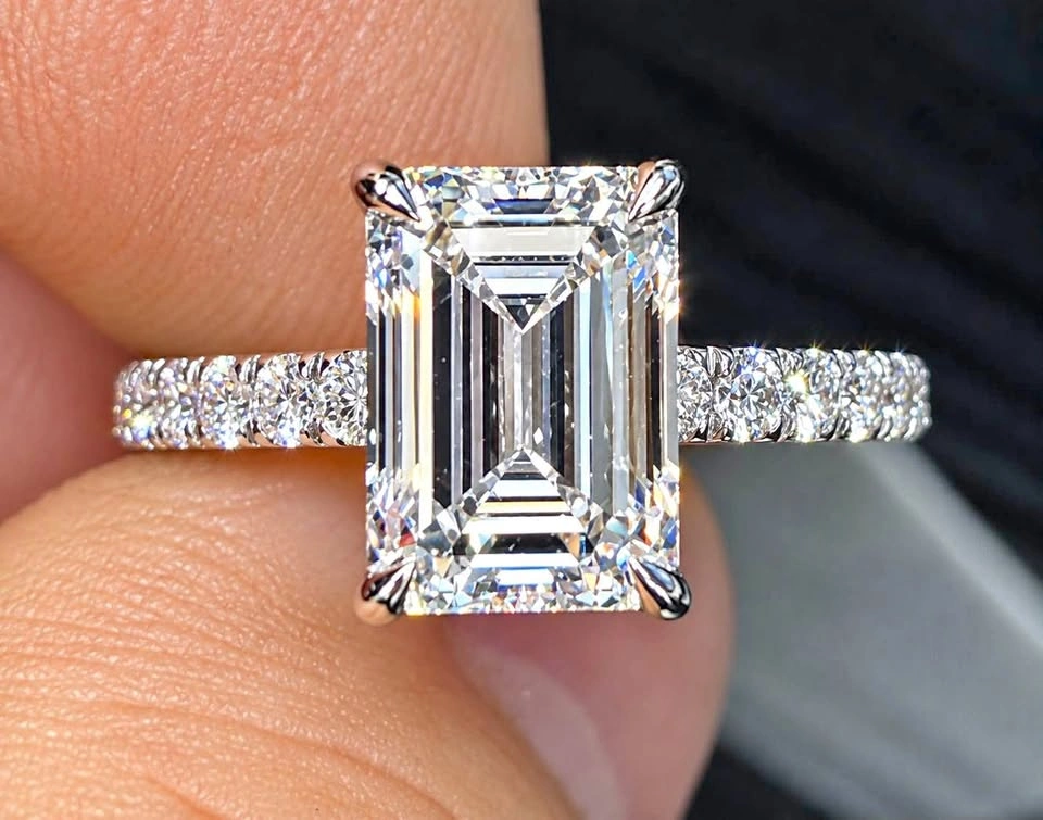 14K White Gold 3.5ct lab Diamond Ring — Size 6.5