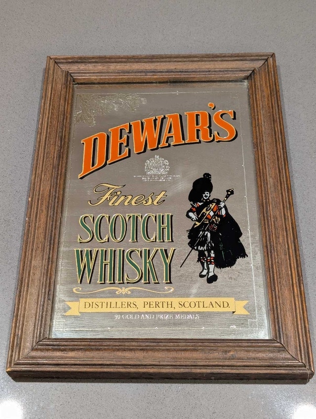 Vintage Dewar's Whisky Mirror Pub Sign