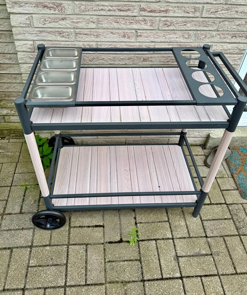 Outdoor Hampton Bay Serving Cart with Condiment Trays in Brown