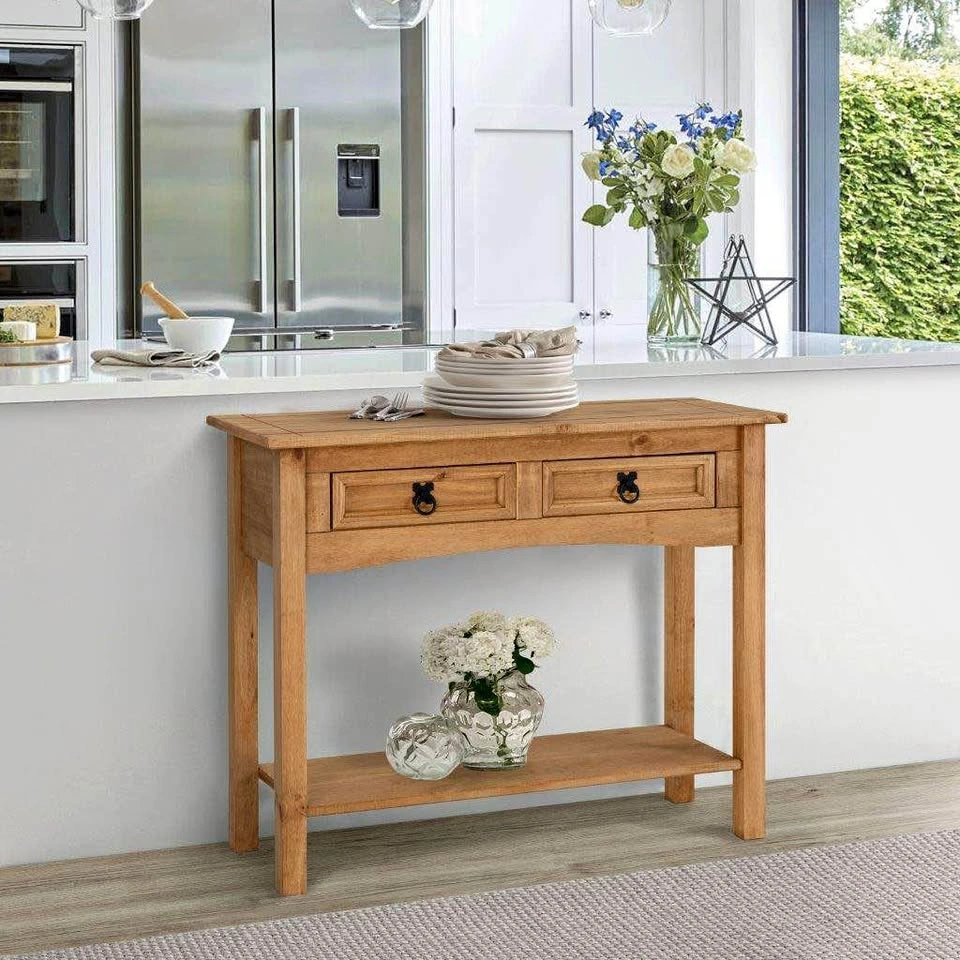 BN- Pinewood Console Table with 2 Drawers