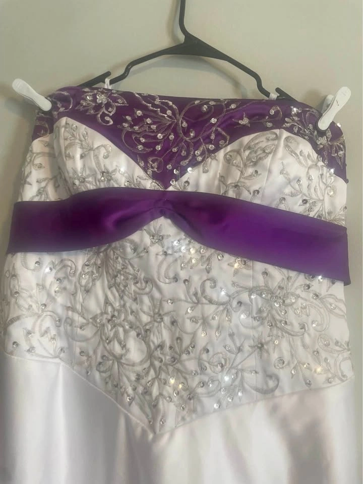 White and Purple Embroidered gown costume with Corset Back
