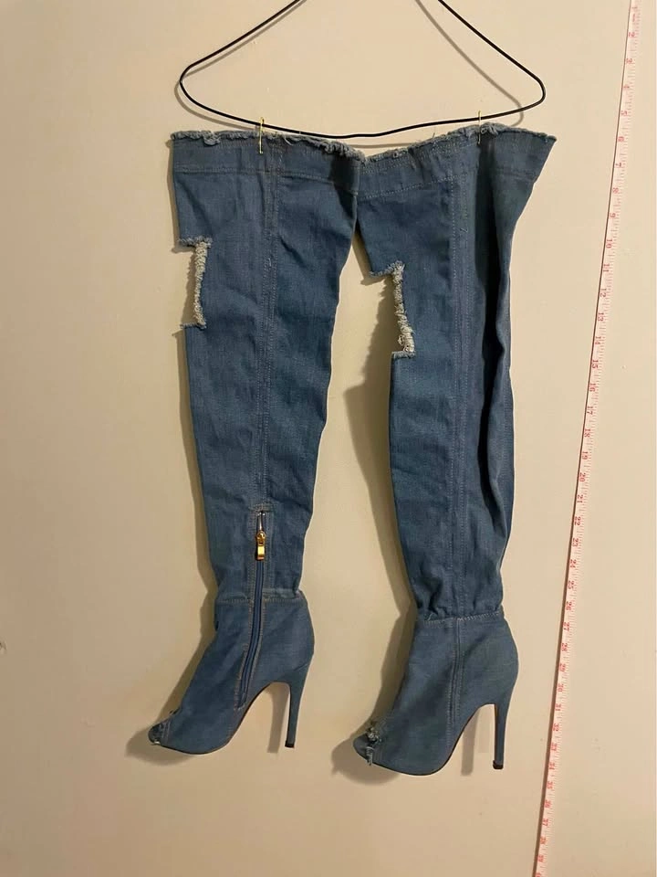 Women’s denim knee-high 5 inch heels