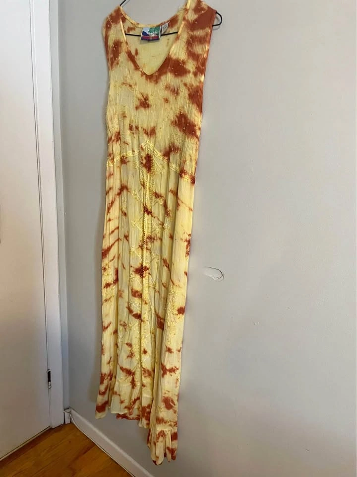 Double-Decker Yellow and Orange Tie-Dye Maxi Dress Size M