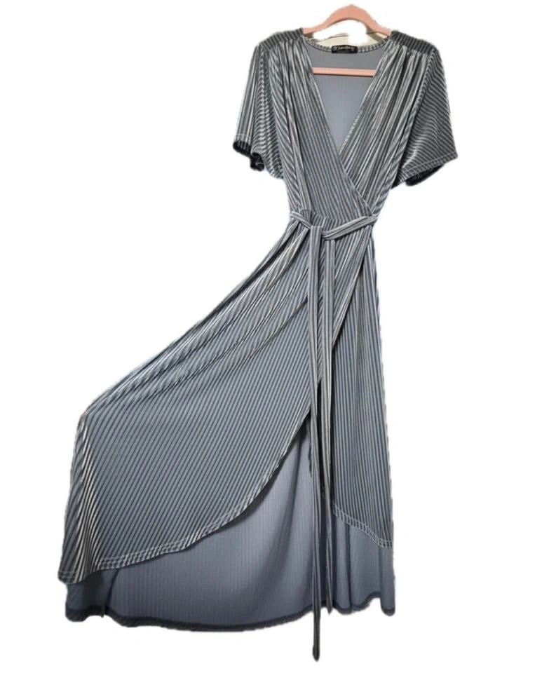 Simplee Plus 1XL Dusty Blue Velvet Wrap Maxi Dress - photo 2