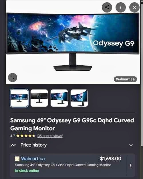 Samsung 49" Odyssey G9 G95c Curved Gaming Monitor