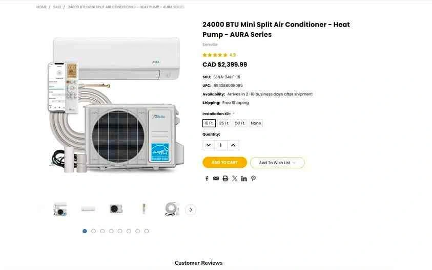 Senville 24000 BTU Mini Split Air Conditioner - Heat Pump