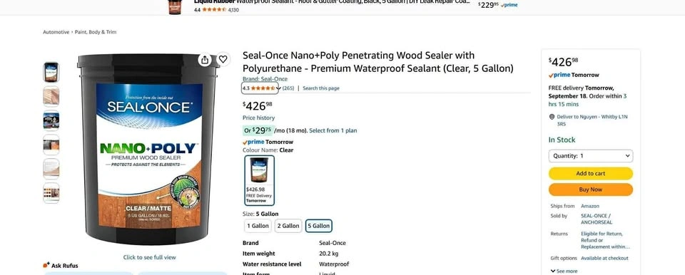 Seal-Once Nano+Poly Penetrating Wood Sealer (5 Gallon)