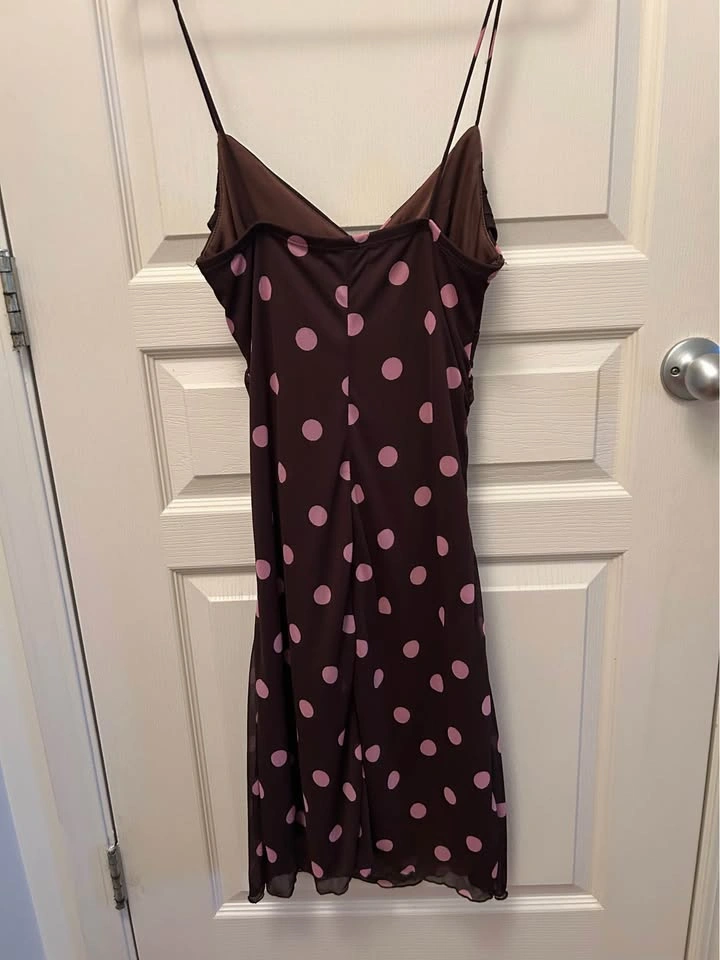 Brown & Pink Polka Dot Cowl Neck Midi Dress - photo 3