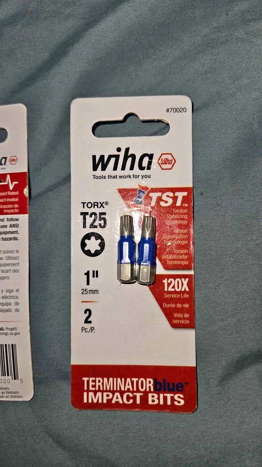 NEW Wiha TerminatorBlue T25 Torx Impact Bits (2 Packs / 4 Bits)
